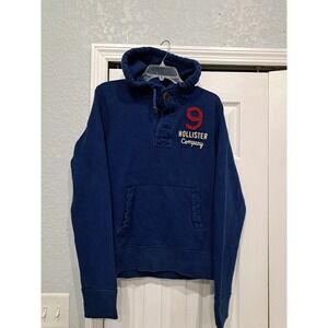 Hollister Women's Royal Blue 1/4 Button Pullover Hooded Sweater Size XL‎
